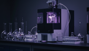 Analytical laboratory bench with scientific instruments