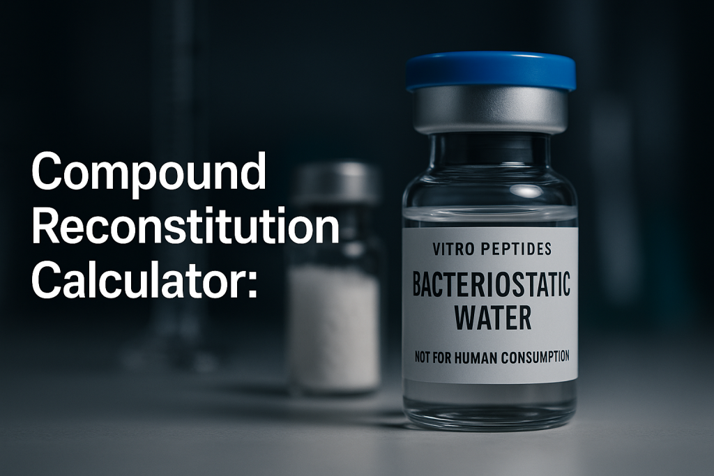 Lyophilized compound vial and bacteriostatic water vial on a laboratory bench for reconstitution research reference