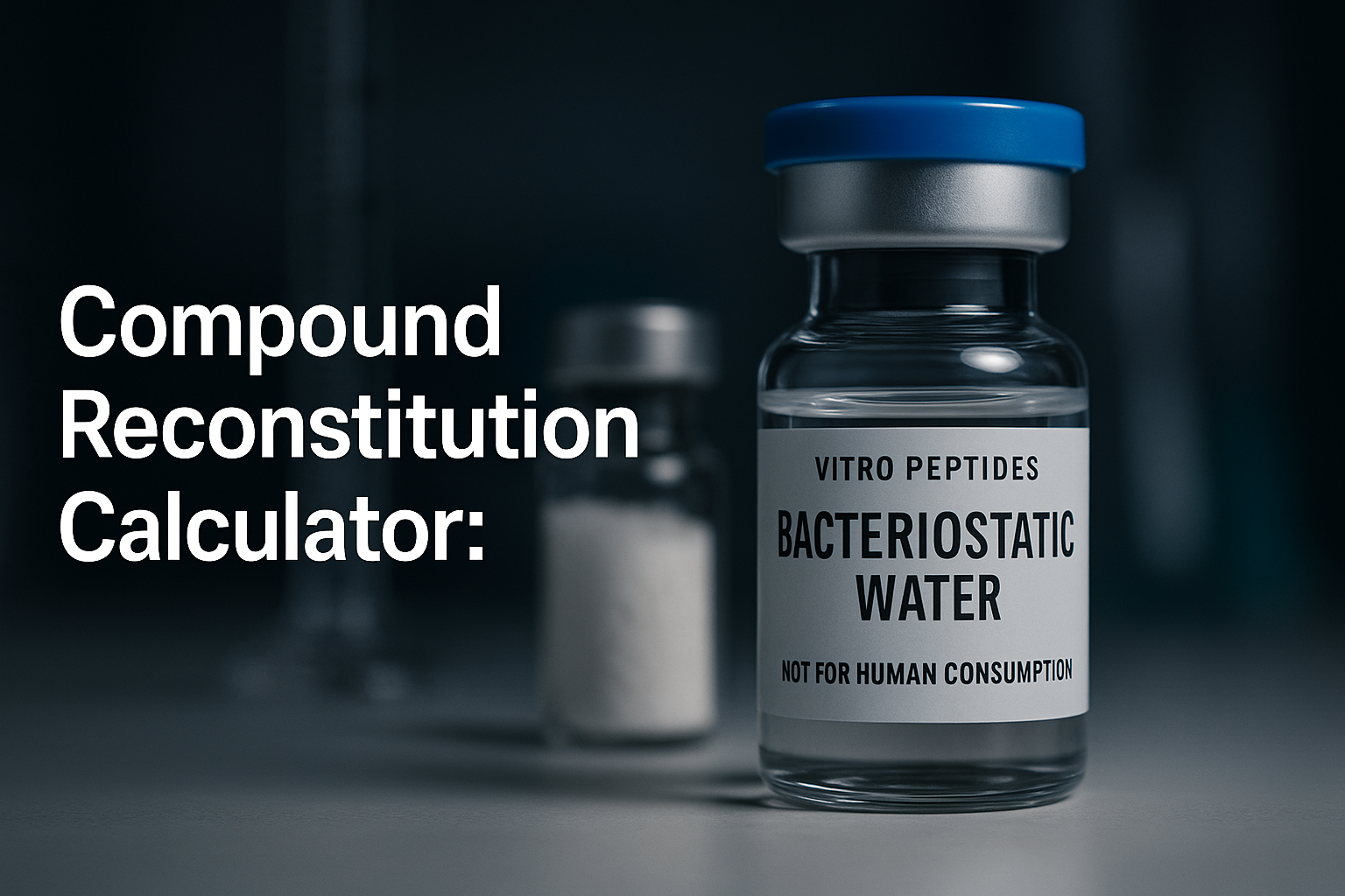 Lyophilized compound vial and bacteriostatic water vial on a laboratory bench for reconstitution research reference